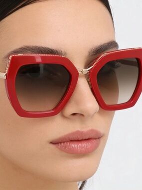 NWT | Philipp Plein | Red Cat-Eye Sunglasses | SPP097S - Gold Detail